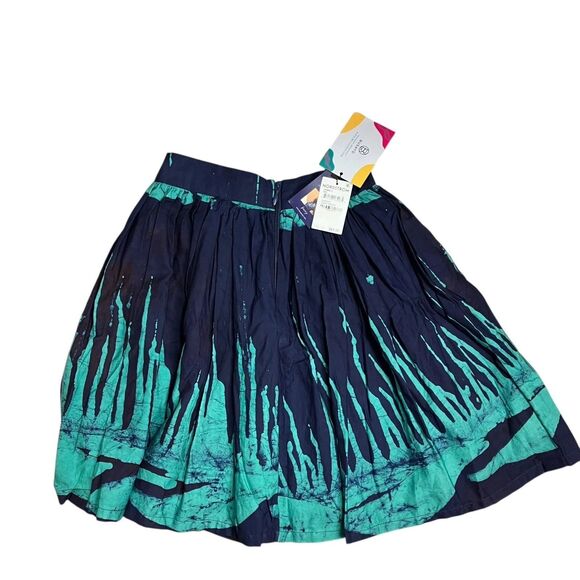 Busayo Abstract Print Skirt XS Blue Knee Length Pleated Boho Artisan - Picture 7 of 9